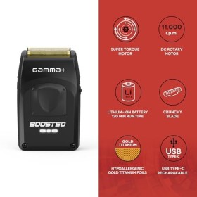 GAMMA+ Boosted Rasoir Électrique Hommes Barbe et Cheveux avec 3 Lames, Rasoir Barbe Électrique Sans Fil, Autonomie de 120 Min