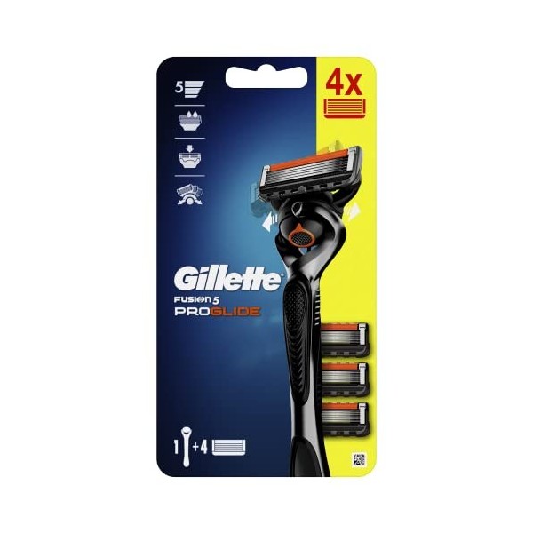 Gillette Fusion 5 Proglide Rasoir électrique, Noir/Argent, 1+4 Pièces
