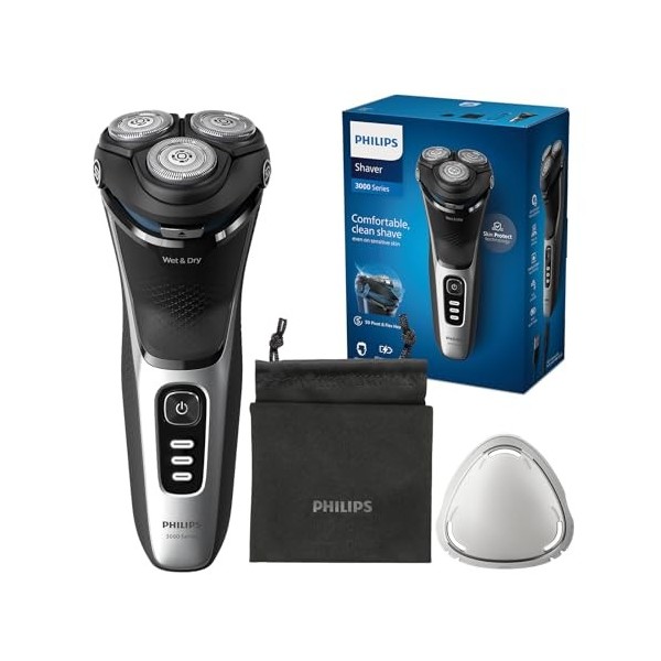 Philips Electric Shaver Series 3000 - rasoir électrique Wet & Dry pour hommes avec technologie SkinProtect, couleur Noir, ton