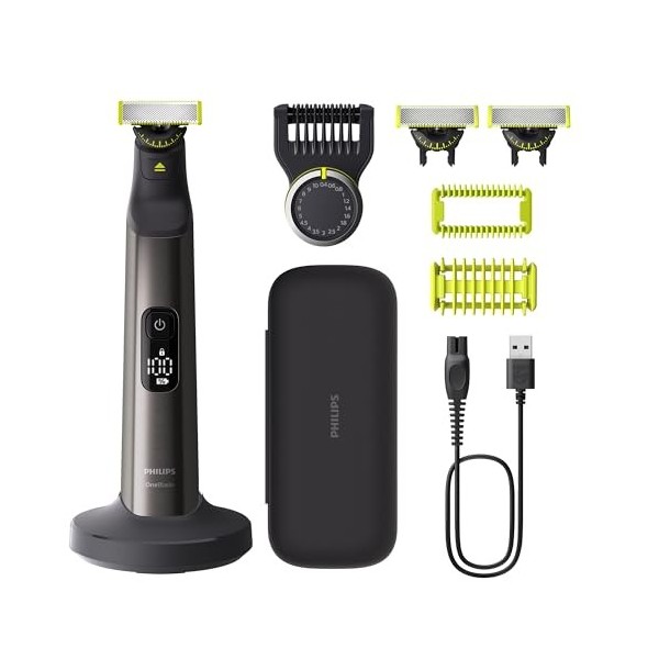 Philips OneBlade Pro 360 Authentique Visage+Corps - Tondeuse à barbe électrique, rasoir et tondeuse corps, 2 lames 360, 1 sab