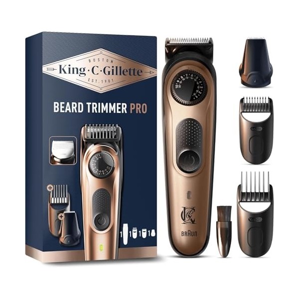 King C. Gillette Tondeuse à barbe électrique Pro pour homme avec roue de précision pour 40 longueurs de barbe, lames tranchan