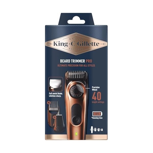 King C. Gillette Tondeuse à barbe électrique Pro pour homme avec roue de précision pour 40 longueurs de barbe, lames tranchan