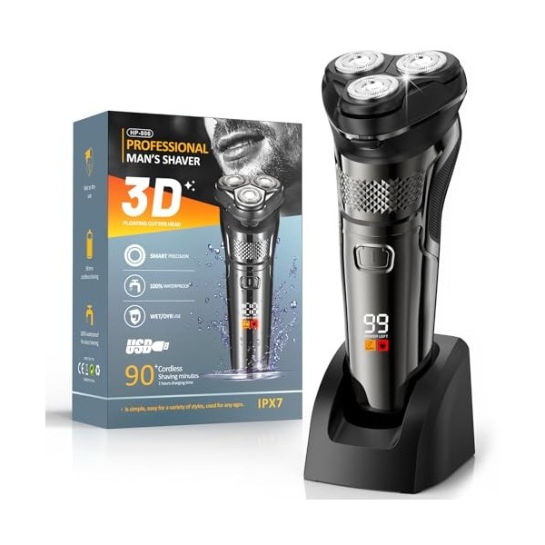 Singphere Rasoir Electriques Hommes, Rechargeable sans Fil Tondeuse Barbe Homme, Rasoir Homme À Sec Et Humide avec Tondeuse P