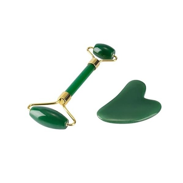 Prettivo Gua Sha & Jade Ensemble de rouleaux de massage facial en quartz rose pour homme et femme – Cadeau de soins personnel