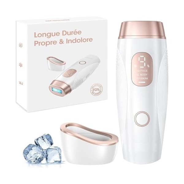 Épilateur Lumière Pulsée Refroidissant, IPL Lumière Pulsée Sans Douleur avec Lampe de Nettoyage, 9 Niveaux dénergie à Domici