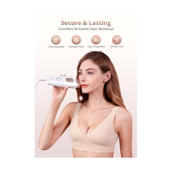 Épilateur Lumière Pulsée Refroidissant, IPL Lumière Pulsée Sans Douleur avec Lampe de Nettoyage, 9 Niveaux dénergie à Domici