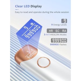 Épilateur Lumière Pulsée IPL avec Refroidissement par Glace, Épilateur Laser Femmes avec Fonction RH/SC/AR, 9 Niveaux Dénerg