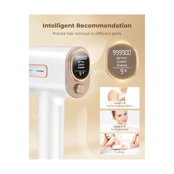 Haarlosy Épilateur Lumiere Pulsee de Glace, 999,900 Flashes IPL Épilation Laser avec 2 Modes, Épilateur Femme avec 9 Niveaux 
