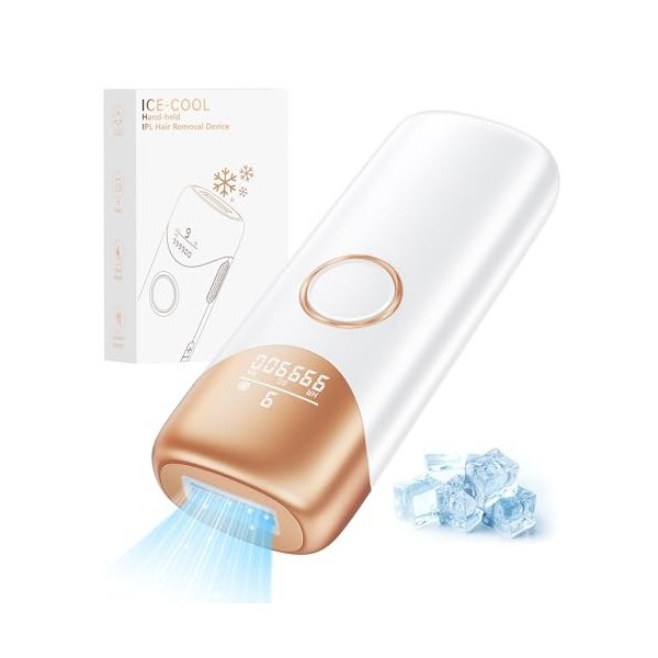 Épilateur Lumière Pulsée avec Refroidissement, 3 en 1 Épilateur Laser avec 9 Niveaux Dénergie et Énergie Maximale 19,8 J, Fo