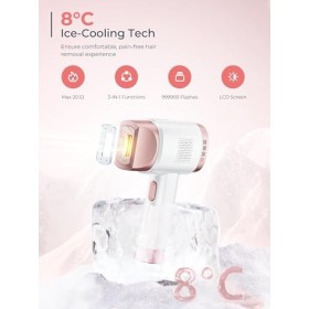 Épilateur Lumière Pulsée avec Refroidissement par Glace, Épilateur Laser avec Écran Tactile LCD, Fonctions HR/SC/RA, 9 Niveau