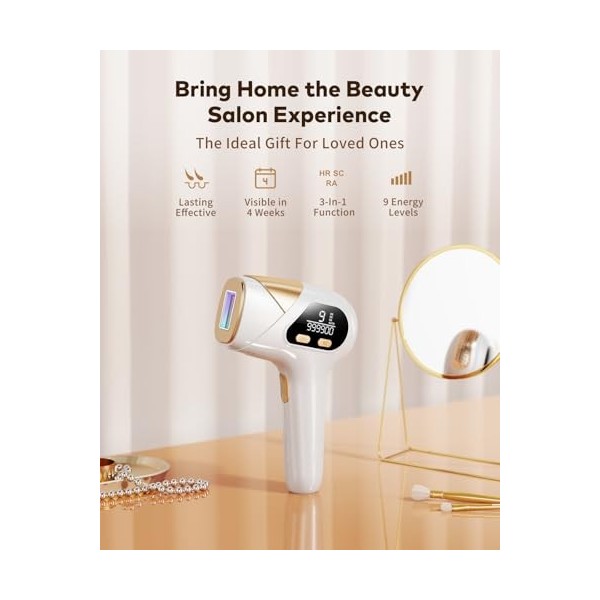 Haarlosy IPL Épilateur Lumière pulsée avec 3 EN 1 HR/SC/RA Épilateur Laser IPL Visage Dos Jambes Corps, Femmes et Hommes