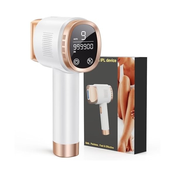 Épilateur Lumière Pulsée avec Grand Écran LCD, Épilateur Laser avec 9 Niveaux dénergie, 999,900 Flashes, Fonctions HR/SC/RA 