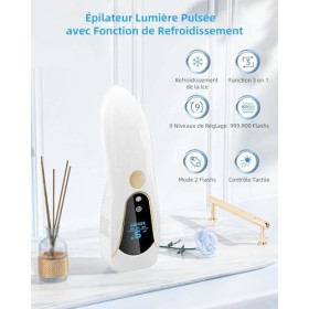 Épilateur Lumière Pulsée avec Fonction de Refroidissement, 3 en 1 Épilateur Laser IPL avec Fonction de HR/RA/SC,999,900 Flash