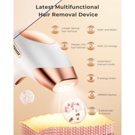 21J Épilateur Lumière Pulsée IPL avec Fonction 3-en-1 et 9 Niveaux dénergie, 600NM-1200NM Épilation laser pour Femme et Homm