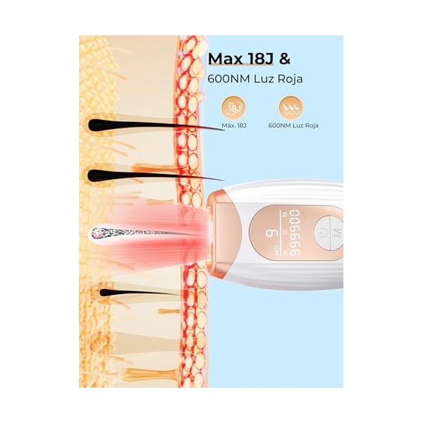 3 en 1 Épilateur Lumière Pulsée IPL avec Fonction de HR/RA/SC, 9 Niveaux dEnergie, Epilateur Laser pour Femme Homme Visage C