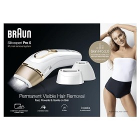 Braun IPL Silk-Expert Pro 5 Épilation à la Maison Blanc/Or, Alternative à lépilation laser, avec étui, Système de Rasage Vén