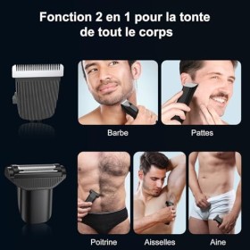 KUAIVO Tondeuse Corps Homme, Tondeuse Intime Homme 2 en 1 IPX7 étanche pour Zone Intime avec Peigne/Lumière LED, Rasoir Parti