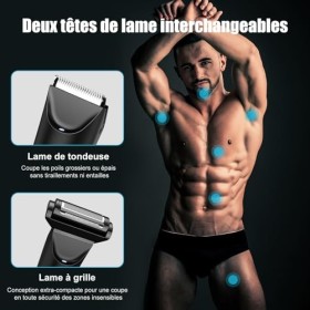 KUAIVO Tondeuse Corps Homme, Tondeuse Homme Partie Intime 2 en 1 IPX7 étanche avec lumière LED/station de charge debout, Type