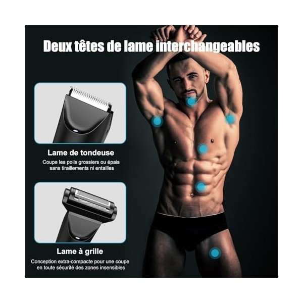 KUAIVO Tondeuse Corps Homme, Tondeuse Homme Partie Intime 2 en 1 IPX7 étanche avec lumière LED/station de charge debout, Type