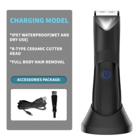 Tondeuse à poils corporels pour homme – Kit de toilettage électrique étanche IPX7 avec LED, utilisation humide et sèche, ball