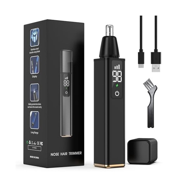 Oneyus Tondeuse nasale rechargeable 3 en 1 pour homme et femme - Affichage LED - Multifonction - Sans douleur - IPX7 - Lames 