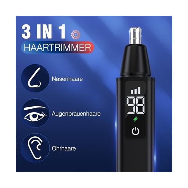 Oneyus Tondeuse nasale rechargeable 3 en 1 pour homme et femme - Affichage LED - Multifonction - Sans douleur - IPX7 - Lames 