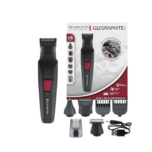 Remington Tondeuse multifonction 12en1 Kit de rasage pour visage,barbe, sourcils,oreilles & nez, corps avec 3 têtes + 3 sabo