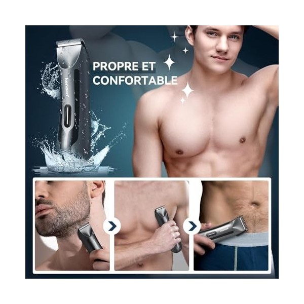 Tondeuse Corps Homme kensen Tondeuse Intime Homme Tondeuse Homme Partie Intime Étanche IPX7 Tondeuse Barbe Homme Rechargeable