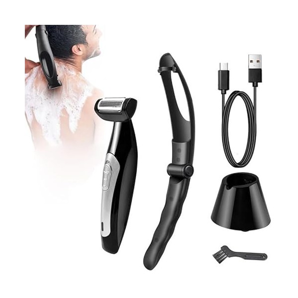 Rasoir pour le Dos, Tondeuse pour le Corps pour Hommes, Poignée Amovible à Portée Extrême, Rasage Humide ou Sec, Rasoir pour 