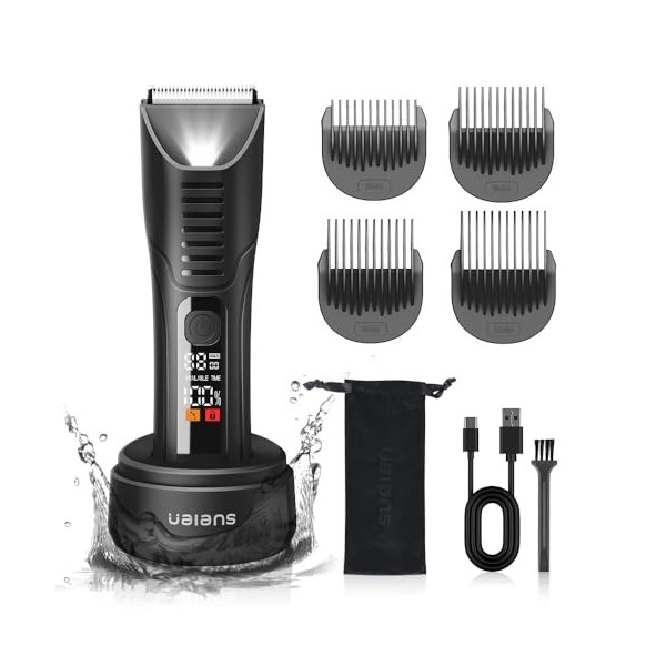 Ualans Tondeuse Intime Homme, Tondeuse Corps Homme, Étanche IPX7, Charge Rapide De 90 Minutes Via USB Ou Base De Chargement, 