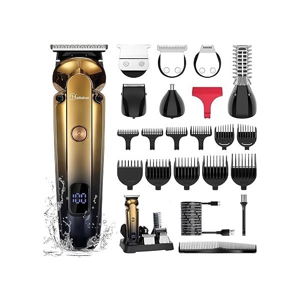 Hatteker Kit Tondeuse à Barbe Professionnel Avec Zero Gap T-Blade Tondeuse Rasoir Électrique Pour Le Nez Oreille Barbe Hommes