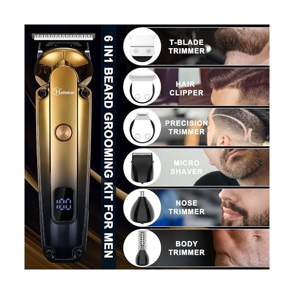 Hatteker Kit Tondeuse à Barbe Professionnel Avec Zero Gap T-Blade Tondeuse Rasoir Électrique Pour Le Nez Oreille Barbe Hommes