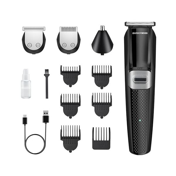 BarberBoss Kits de toilettage 3 en 1 pour homme, tondeuse à barbe pour homme, tondeuse à cheveux pour homme, tondeuse sans fi