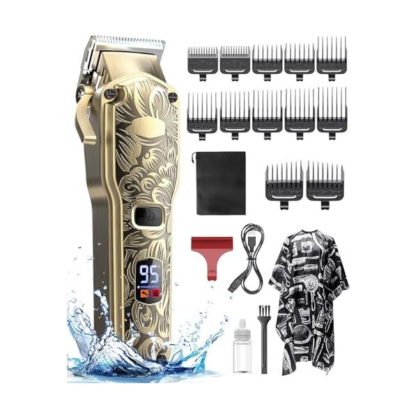 Tondeuse à barbe professionnelle sans fil pour homme - Lames en T - Toilettage à tête chauve - Tondeuse à cheveux avec 180 mi