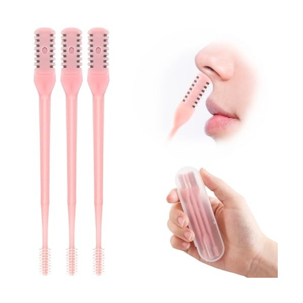 Lot de 3 tondeuses nasales rotatives à 360°, 2 en 1 double face, outil dépilation manuel portable pour homme et femme rose 