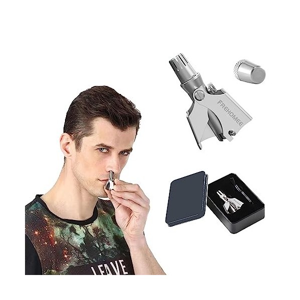 FREHOMEE Tondeuse à poils de nez manuelle avec capuchon de protection pour homme et femme, pas de batterie nécessaire, tondeu