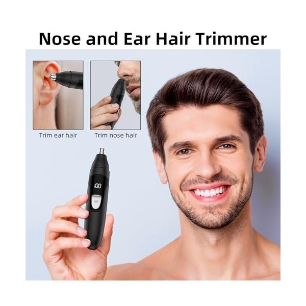 Tondeuse pour les poils du nez, tondeuse professionnelle indolore pour les oreilles et le visage, rechargeable par Type-C, av