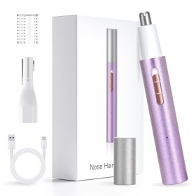 Tondeuse pour nez, oreilles et sourcils rechargeable et indolore, IPX7 étanche, double lames, portable, violet