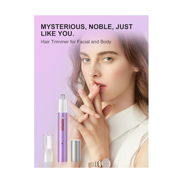 Tondeuse pour nez, oreilles et sourcils rechargeable et indolore, IPX7 étanche, double lames, portable, violet