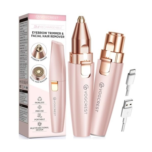 VG VOGCREST Tondeuse pour le visage et les sourcils : rasoir 2 en 1 rechargeable pour épilation du visage et sourcils - Rasoi