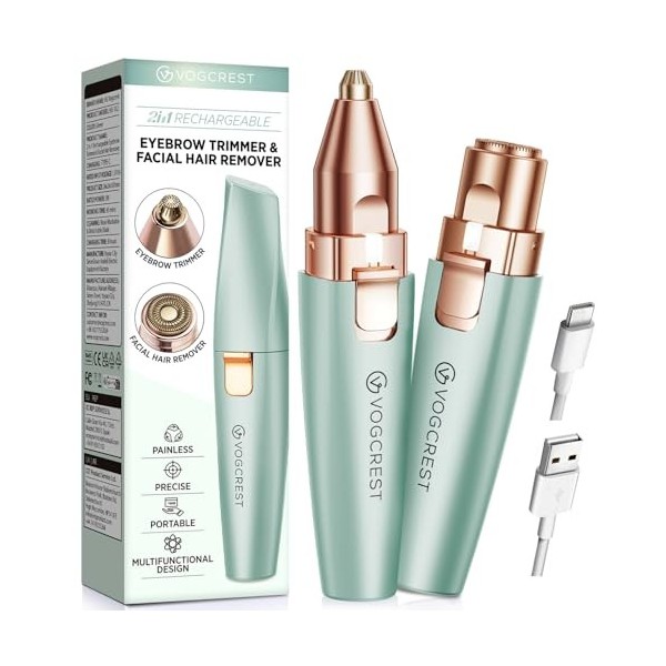 VG VOGCREST Tondeuse pour le visage et les sourcils : rasoir 2 en 1 rechargeable pour épilation du visage et sourcils - Rasoi...