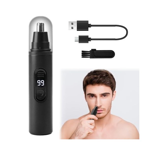 LANAFAY Tondeuse noire pour poils de nez 125 x 25 x 25 mm, outil de coupe doreille et de sourcils avec lumière LED, recharge