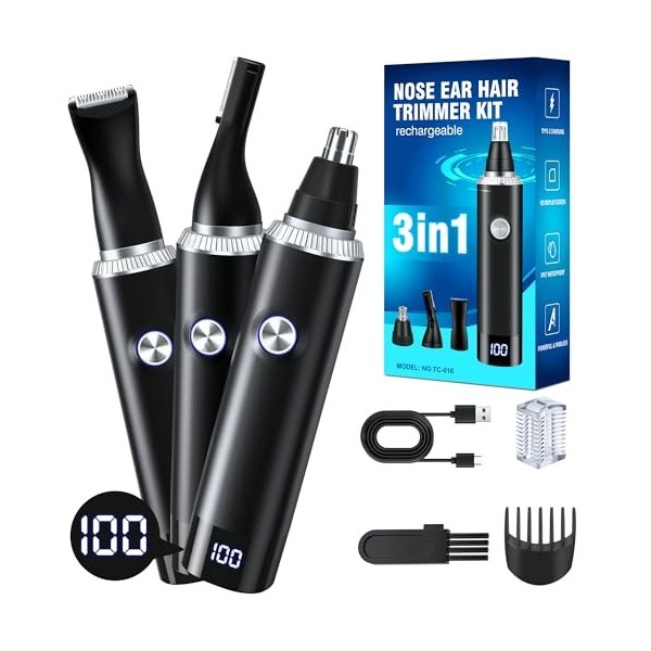 Tondeuse Nez, 3 en 1 Tondeuse Nez Oreilles Homme, Indolore Rasoir Nez Homme, USB Rechargeable Tondeuse Nez Homme pour le Nez,