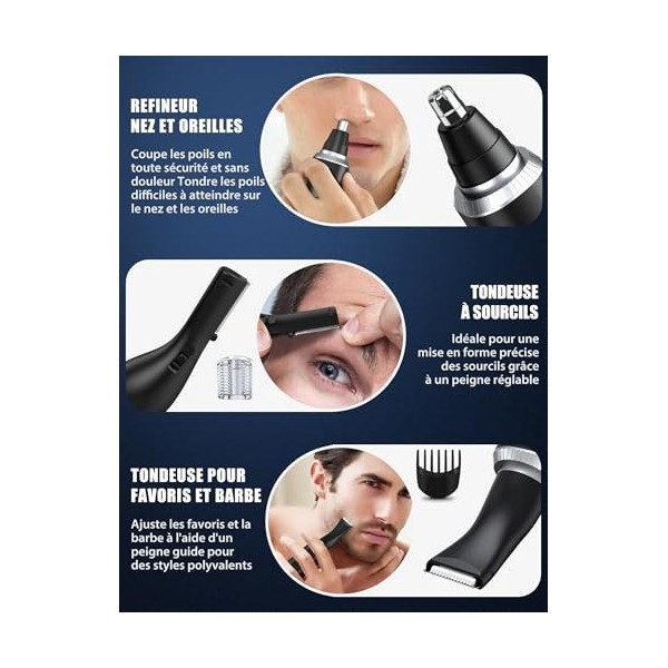Tondeuse Nez, 3 en 1 Tondeuse Nez Oreilles Homme, Indolore Rasoir Nez Homme, USB Rechargeable Tondeuse Nez Homme pour le Nez,