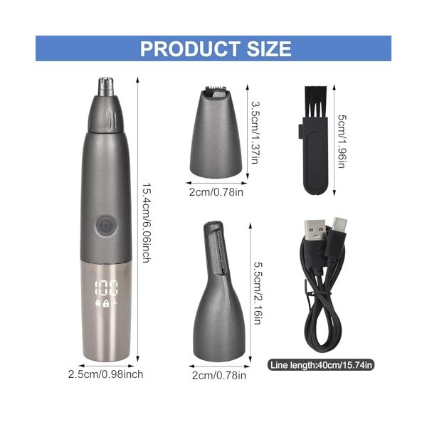 Tondeuse Nez, Épilateur Nez Lavable et Étanche, Tondeuse Électrique Multifonction 3-en-1 pour Hommes, USB Rechargeable, Rasoi