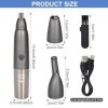 Tondeuse Nez, Épilateur Nez Lavable et Étanche, Tondeuse Électrique Multifonction 3-en-1 pour Hommes, USB Rechargeable, Rasoi
