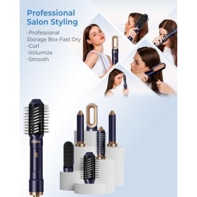 Brosse Soufflante 6 en 1, UKLISS Seche Cheveux, Brosse pour Cheveux Bouclés Ions Négatifs, Brosse Chauffante Lissante, 3 Temp