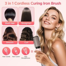 Brosse à friser sans fil - 40 mm - Portable - Pour femme - 4 niveaux de température - Batterie au lithium intégrée de 7000 mA