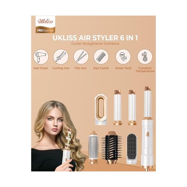 Hair Styler brosse à air chaud 6 en 1, Hot Air Brush