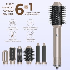 Brosse à cheveux 6 en 1 Airstyler automatique à air chaud - Sèche-cheveux - Fer à friser - Brosse volumisante pour le séchage